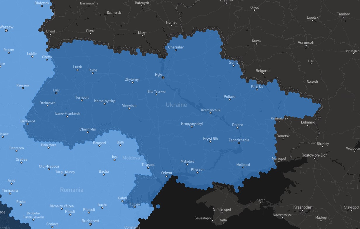Active Starlink coverage in Ukraine