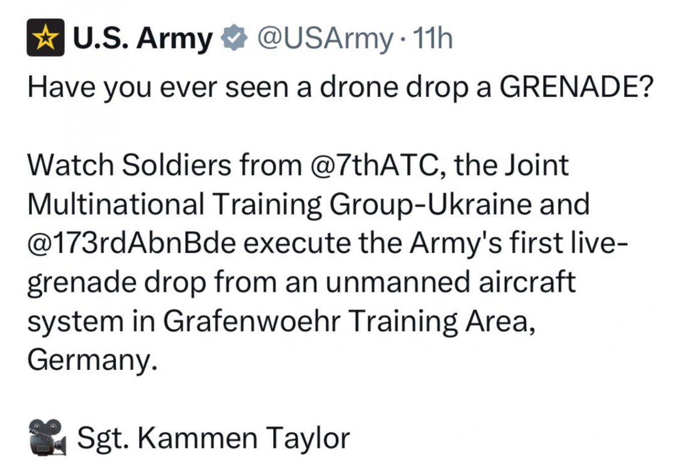 Deleted post about the first grenade drop from a drone by the U.S. Army, U.S. Army Deletes Video of First Grenade Drop From a UAV — and What Role Ukraine Plays in It