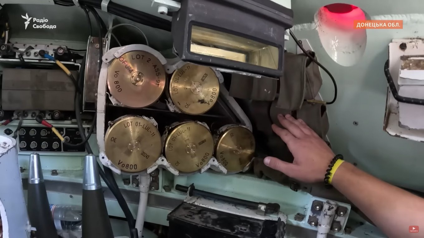 Ammunition is placed inside the vehicle in a carousel around the gunner and on a special shelf