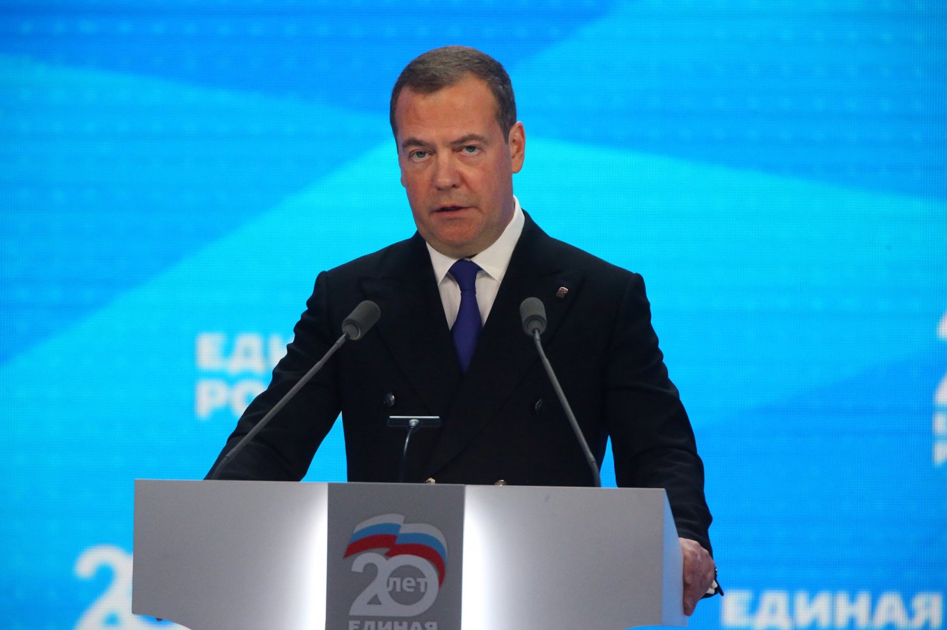 mitry Medvedev, deputy chair of Russia's Security Council, speaks in Moscow, Russia in 2021. (Mikhail Svetlov/Getty Images)