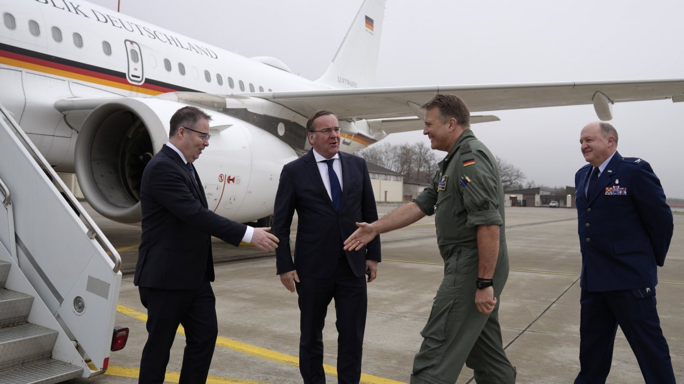 Defense ministers of Germany and Norway, Boris Pistorius and Bjørn Arild Gram arrive at Ramstein Air Base