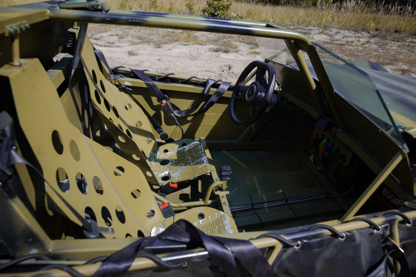The recessed seats are made of metal