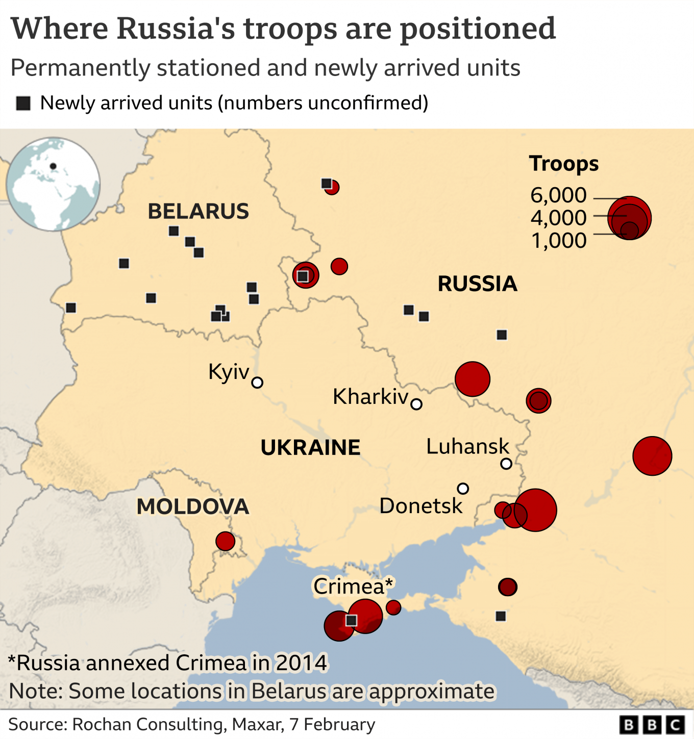 Defense Express, BBC, Maxar, Russian troops locations infographic