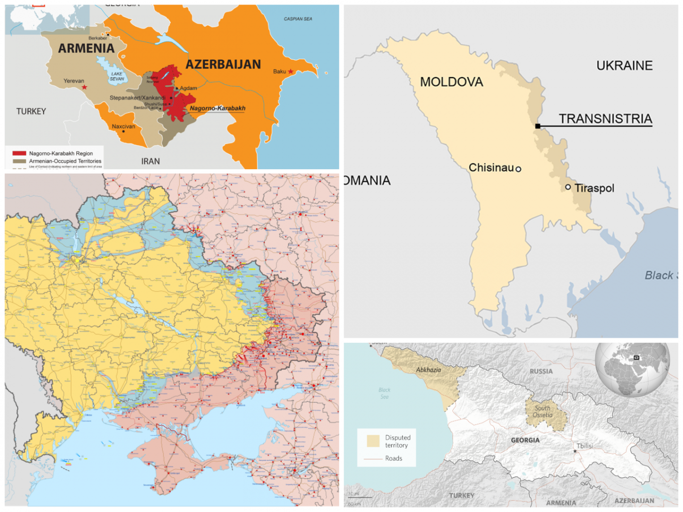 Map of Azerbaijan's, Moldova's, Ukraine's and Georgian conflicts with separatists, ussia's War Scenario in Ukraine Was Written Long Before 2022: Five Day russo-Georgian War