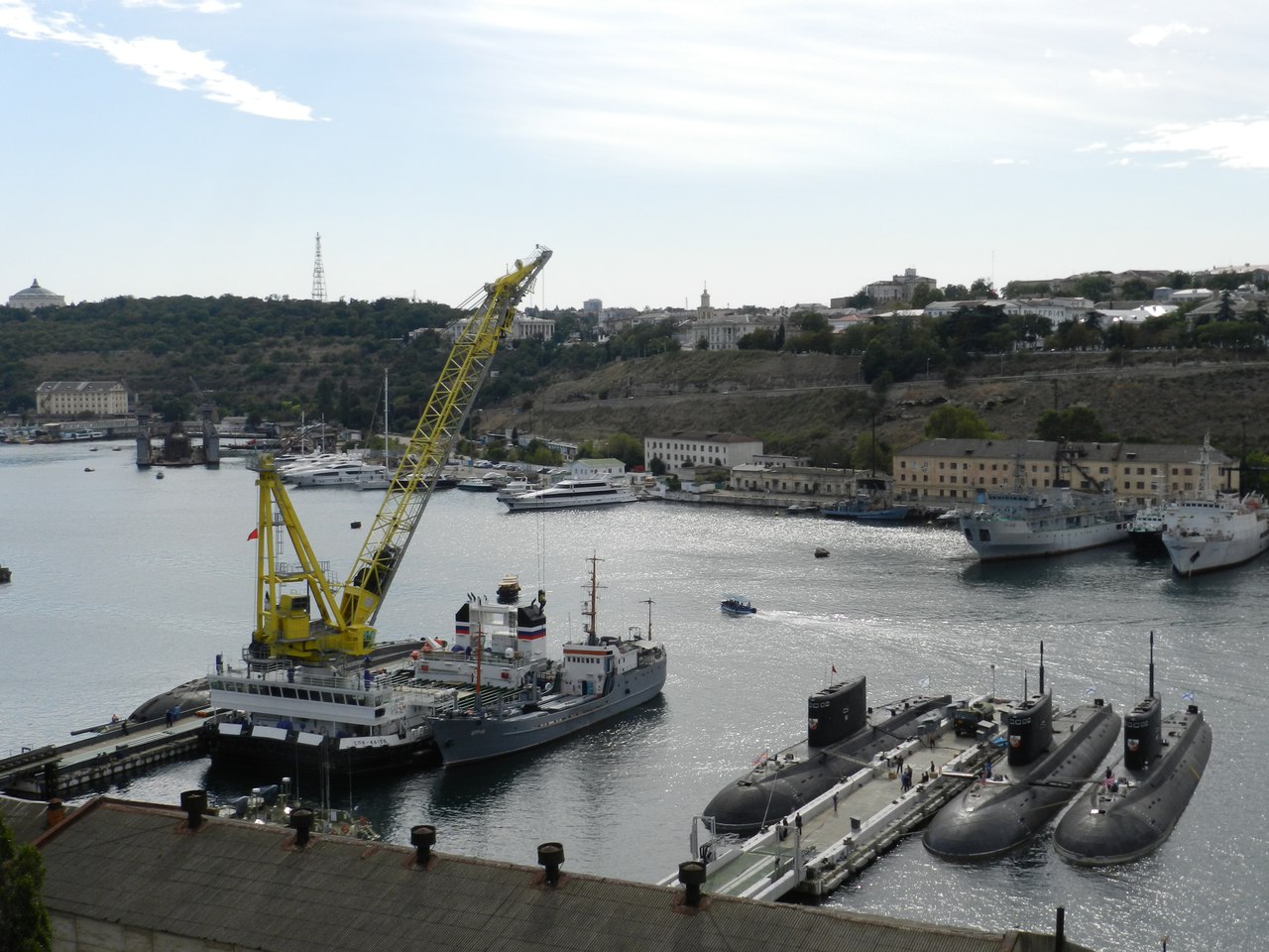 3M-14 Kalibr cruise missile is loaded into a Project 636.6 submarine in the temporarily occupied Sevastopol