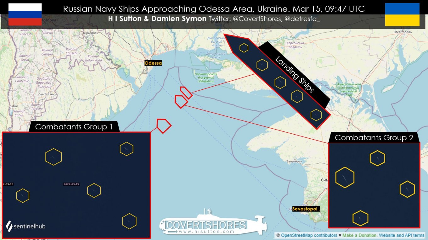 Defence Express / Russian navy ships approaching Odessa area, Ukraine