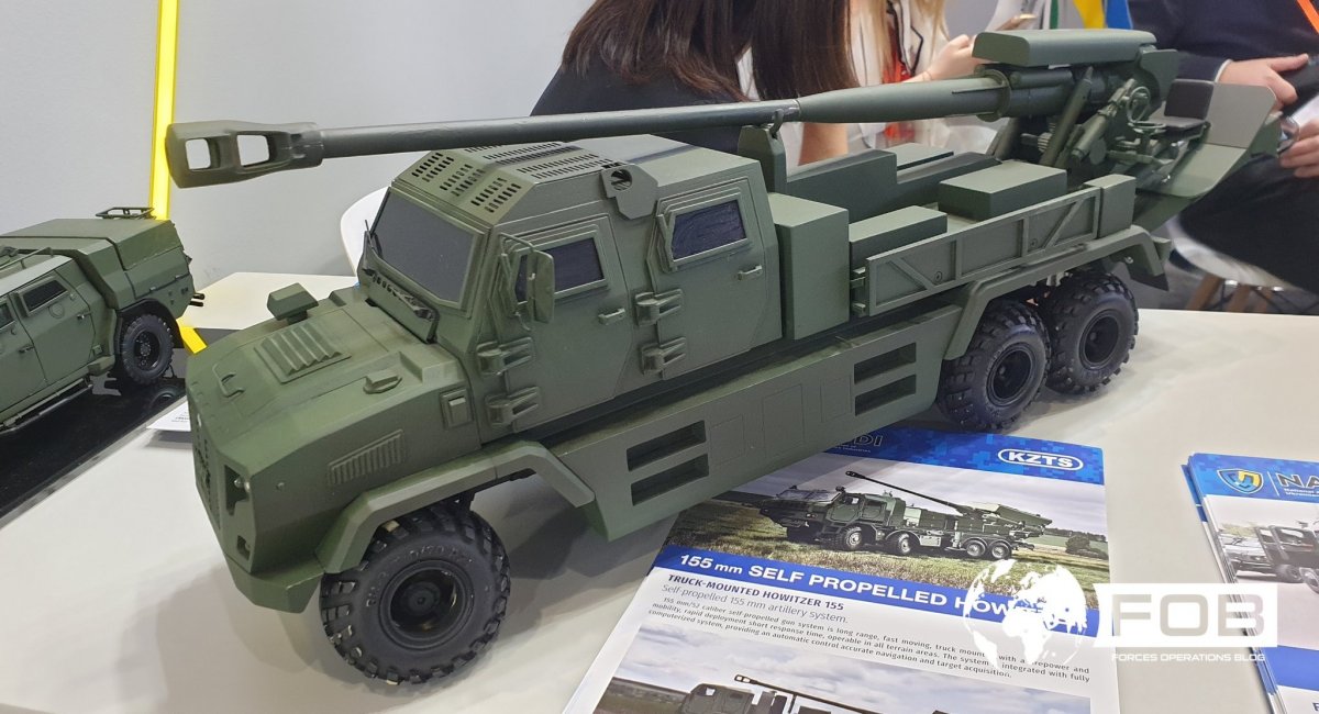 Scale model of the upgraded 2S22 Bohdana on KrAZ chassis presented at IDEX-2023 in Abu-Dhabi, February 2023