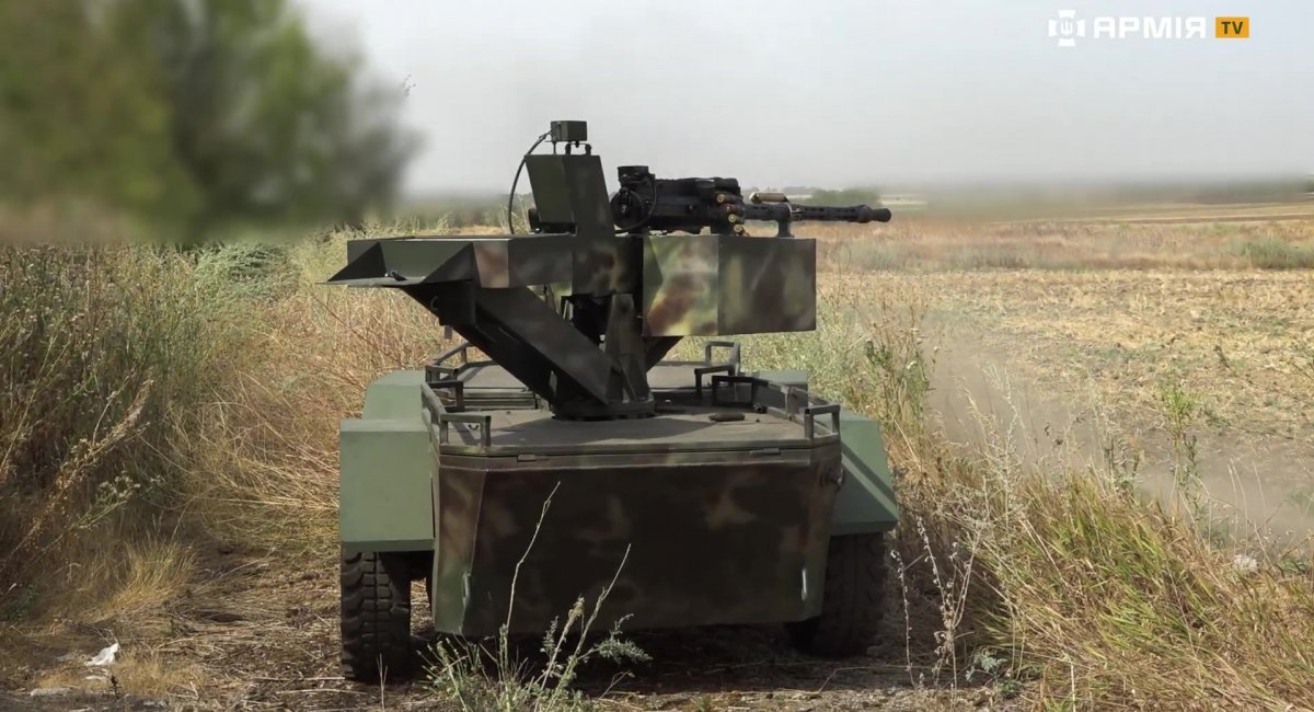 Illustrative photo: an unmanned ground vehicle in service with a Ukrianian Armed Forces brigade, from an October 2024 video report / Defense Express / Ukraine Presents Mesh System to Operate UGVs Without Airborne Relay