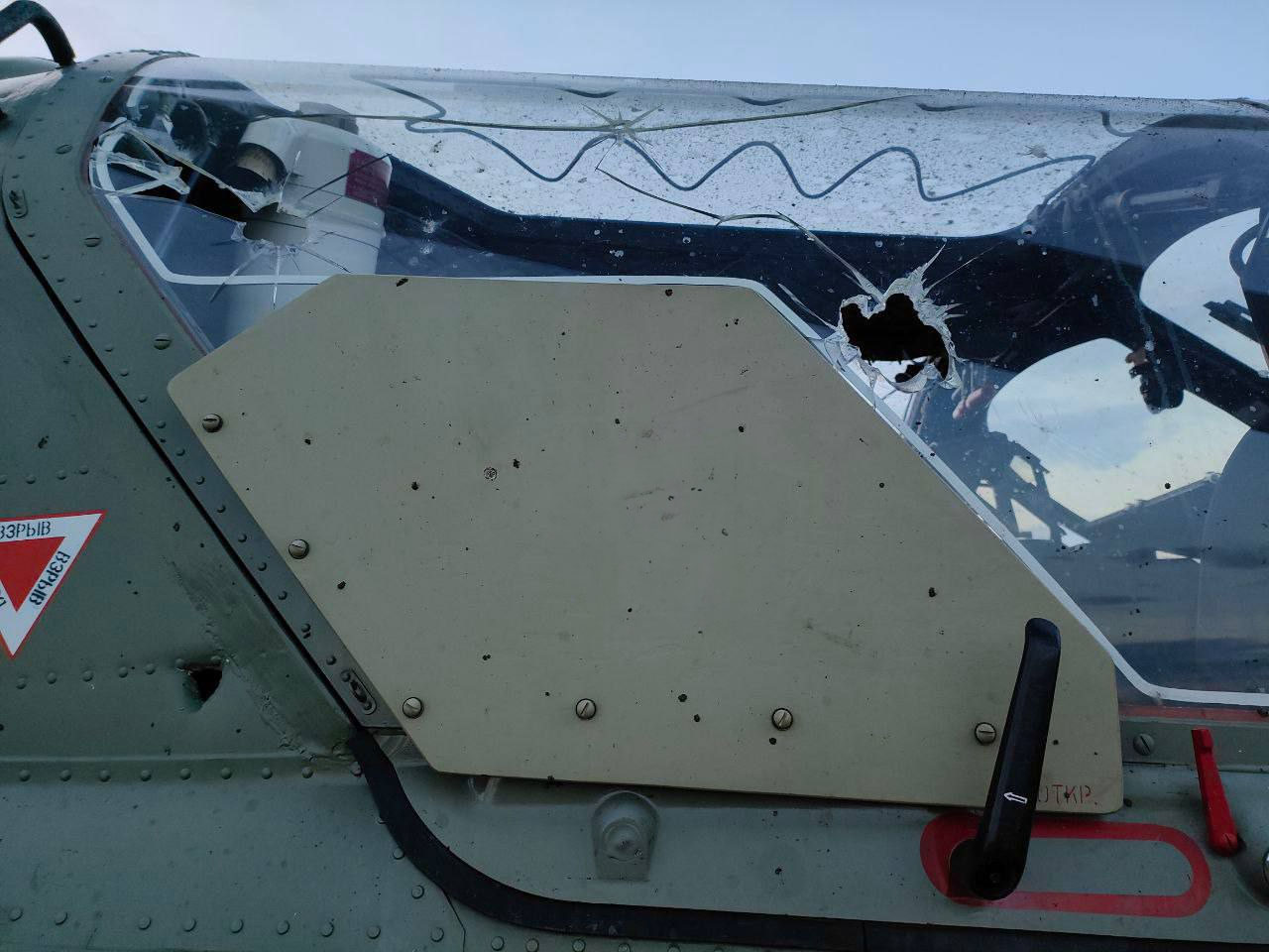 Side view of the pilot's cockpit of Ka-52 after the ATACMS strike