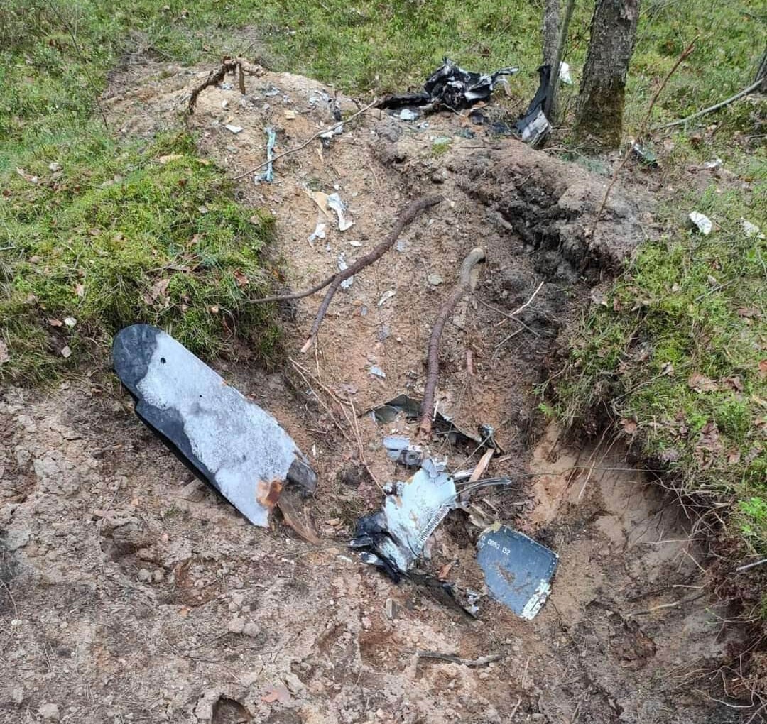 The crash site and the remnants of the russian missile in a forest near Bydgoszcz