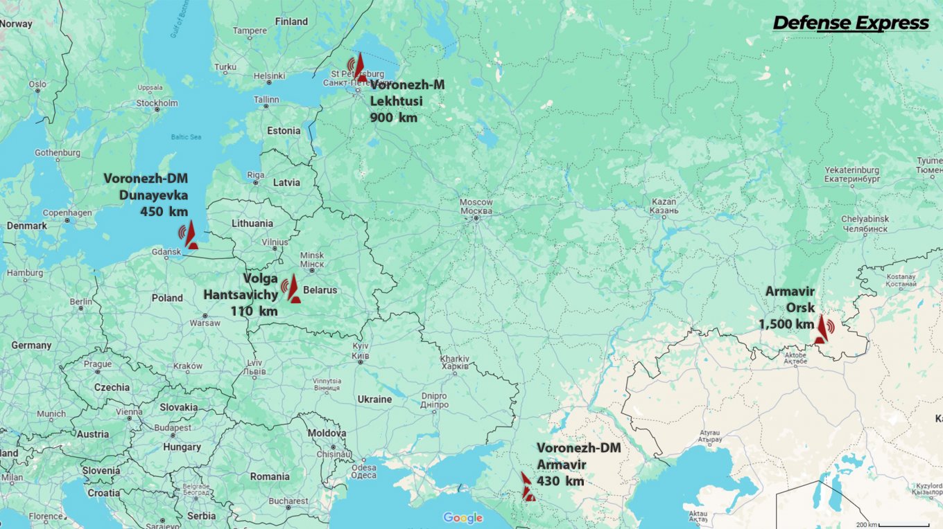 Locations of other radar systems of the Voronezh family / Defense Express / Which Other russian Over-the-Horizon Radars Besides Voronezh-DM are Within Ukraine's Attack Range