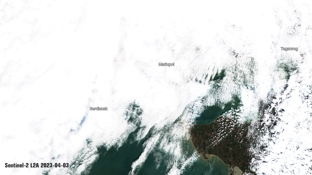 Cloudiness over the russian-occupied city of Melitopol on the morning of April 4, image taken by Sentinel-2 satellite