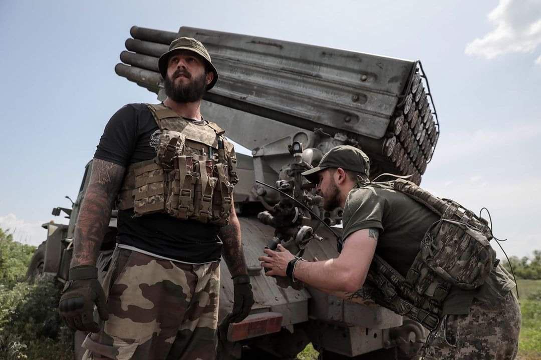 BM-21 Grad team launches a strike on russian positions in the Bakhmut direction, June 2023