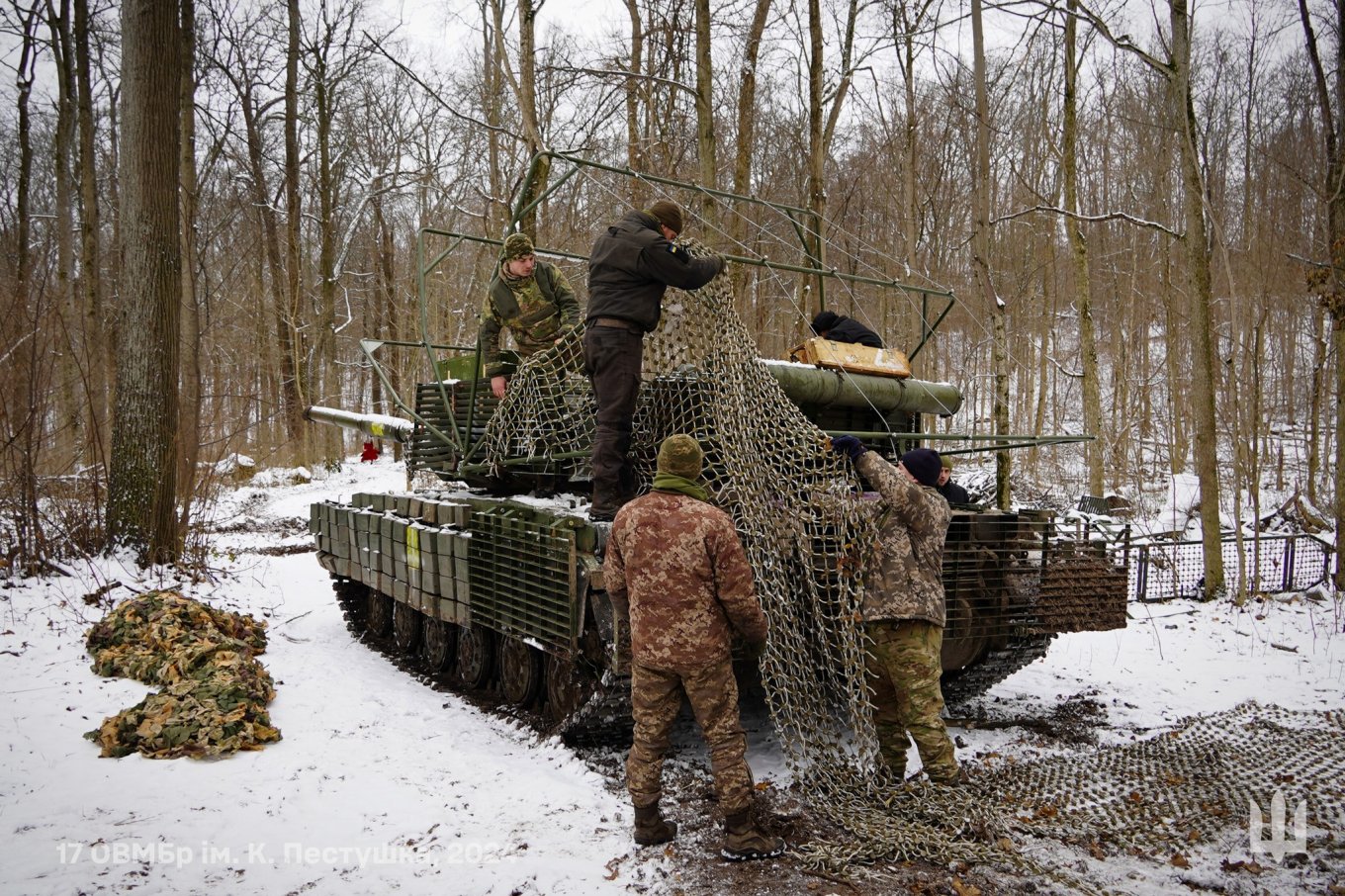 Ukrainian Armed Forces T-64BV fitted with an anti-drone 