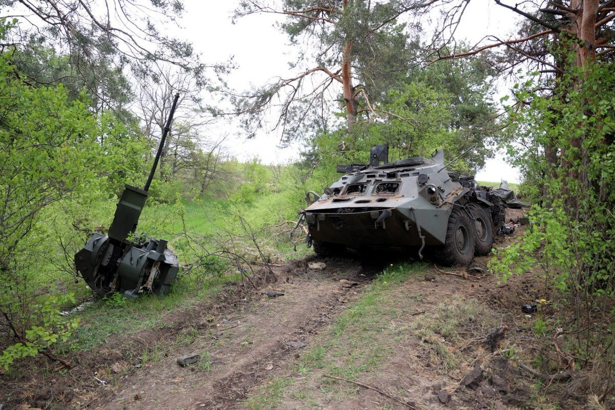 A destroyed russian BTR-82A armored personnel carrier in Kharkiv region, Defense Express