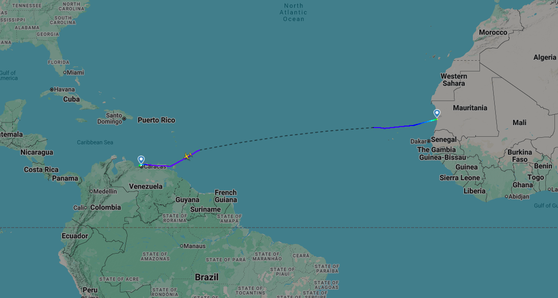 What russians Deliveres to Venezuela by Il-76TD strategic airlifter While US Is Preparing For Possible Invasion, the longest part of the route of the russian Il-76TD between Mauritania and Venezuela