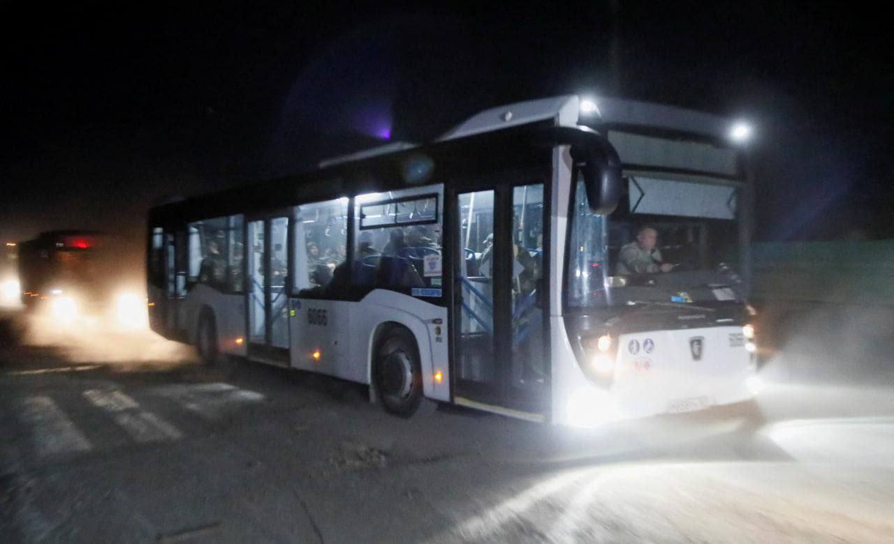 Reuters news agency said this picture shows one of the buses carrying fighters from the Azovstal