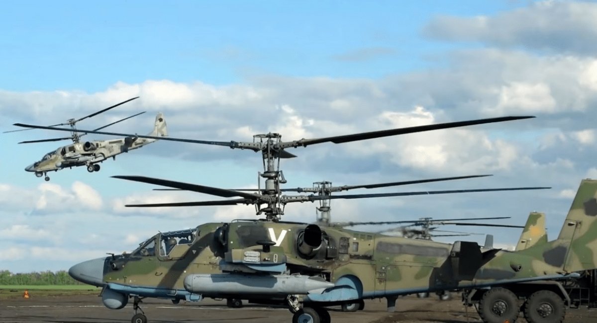 russian Ka-52 helicopters with tactical markings during the war in Ukraine