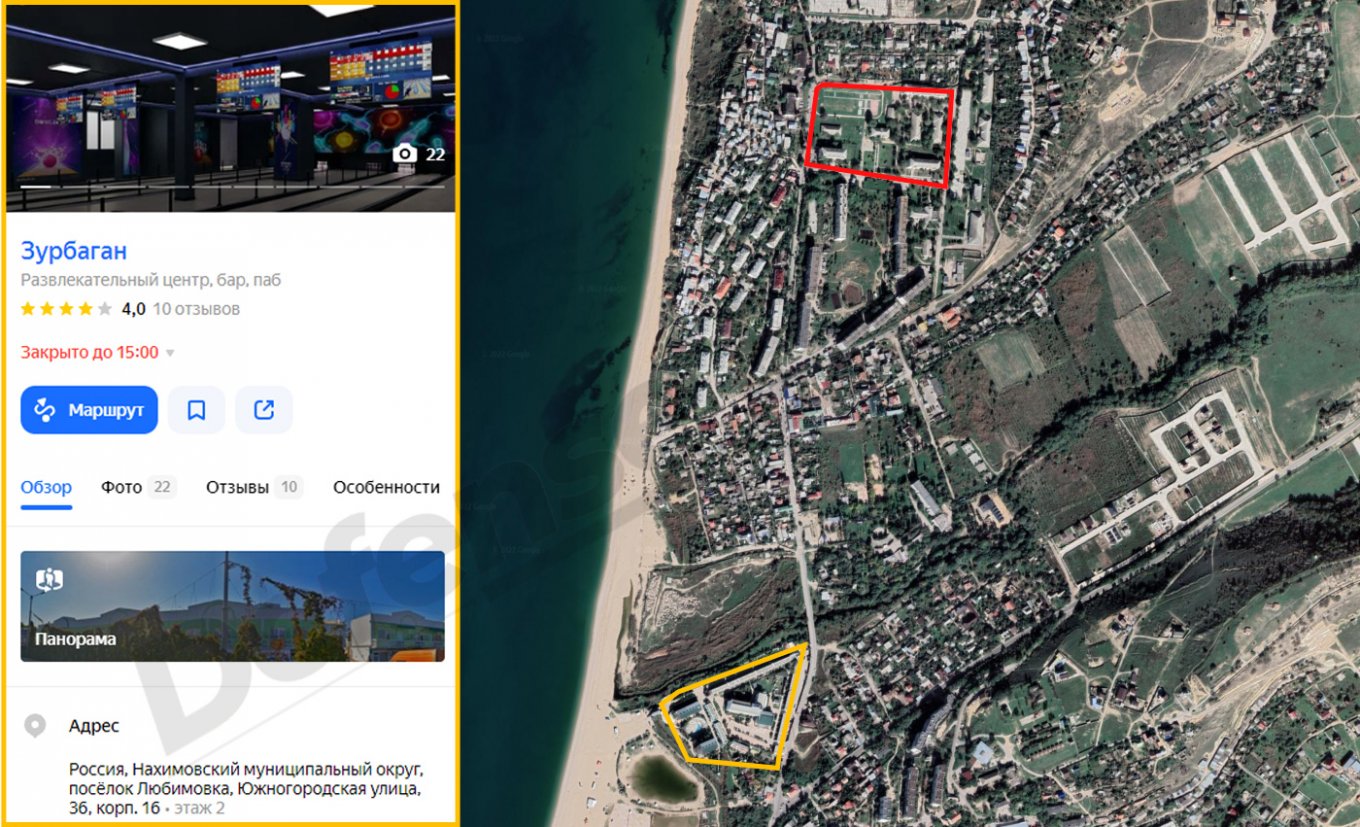 The location of the bowling club (according to Yandex) and known military facilities of the russian federation in the occupied Crimea