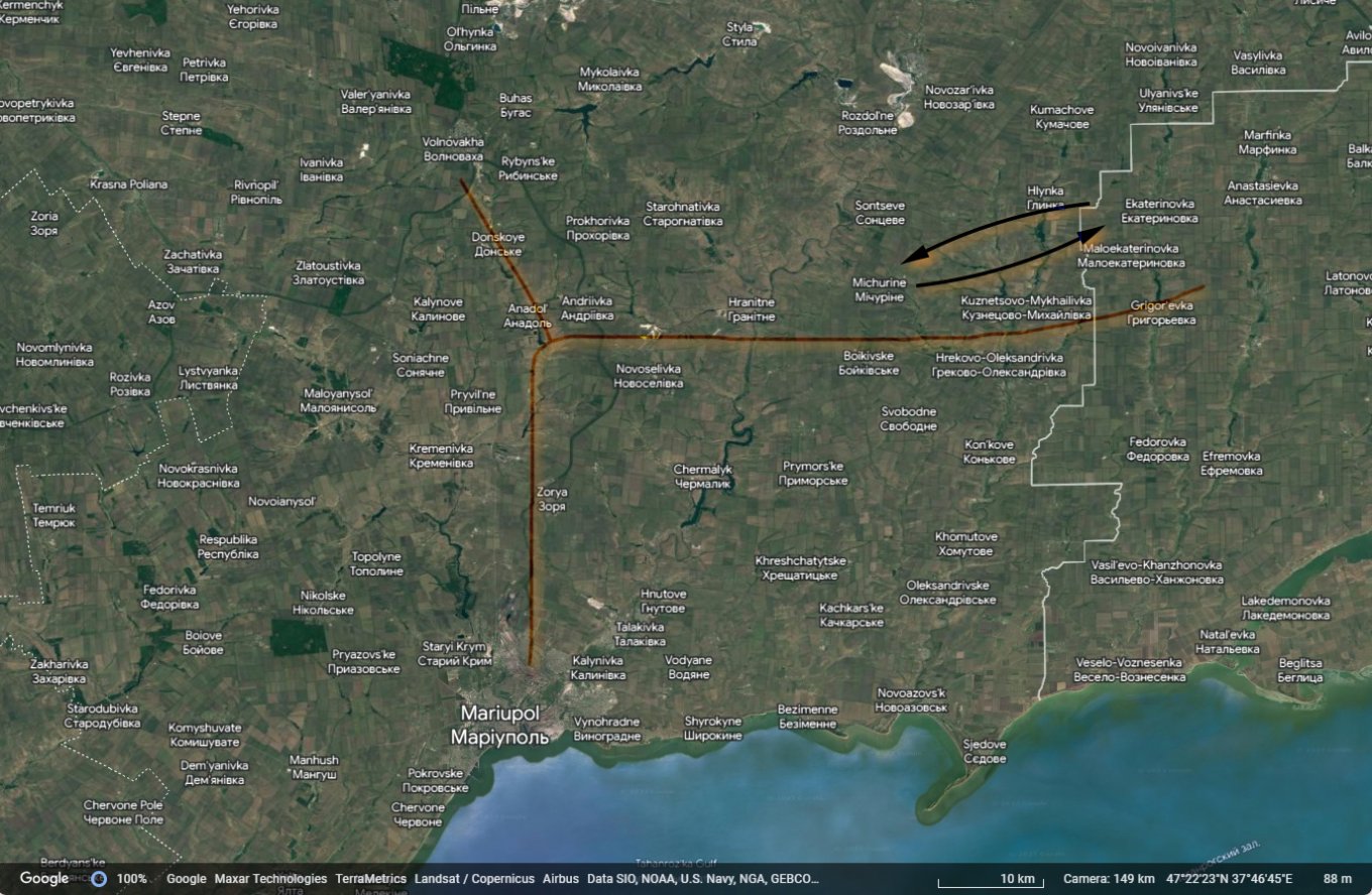 The approximate layout of the russian railway to Mariupol and Volnovakha. Data source: Petro Andriushchenko, Adviser to the Mariupol city Major