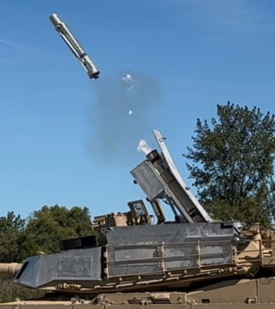 Switchblade UAV launch from PERCH container installed on M1A2 Abrams SEPv3 tank