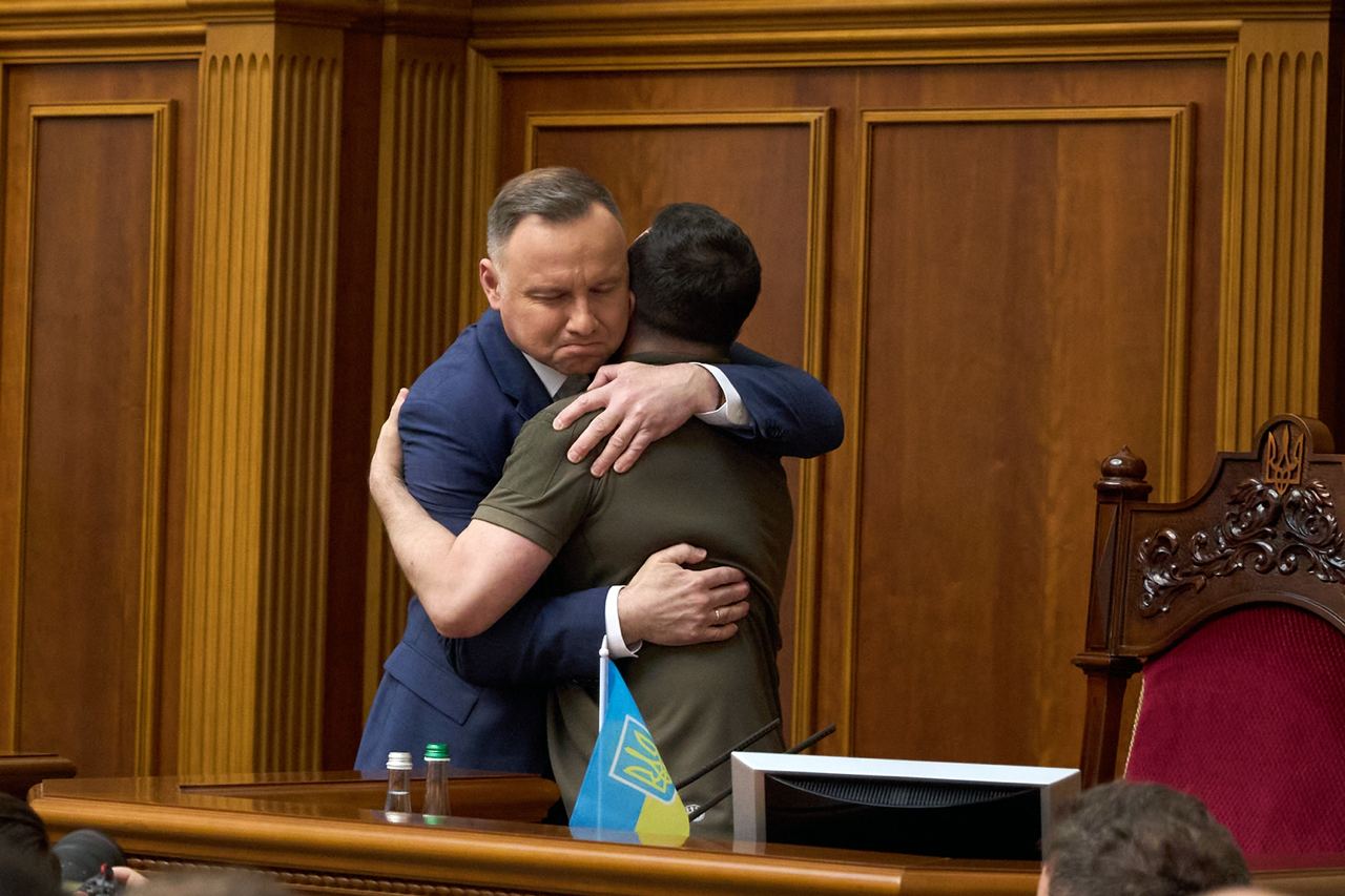 Andrzej Duda and Volodymyr Zelensky during Polish President's visit to the Ukrainian parliament in Kyiv, May 2022