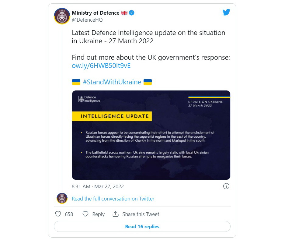 The UK Ministry of Defense, Russian to plan concentrating their effort to attempt the encirclement of Ukrainian forces in Donetsk and Luhansk regions, Defense Express