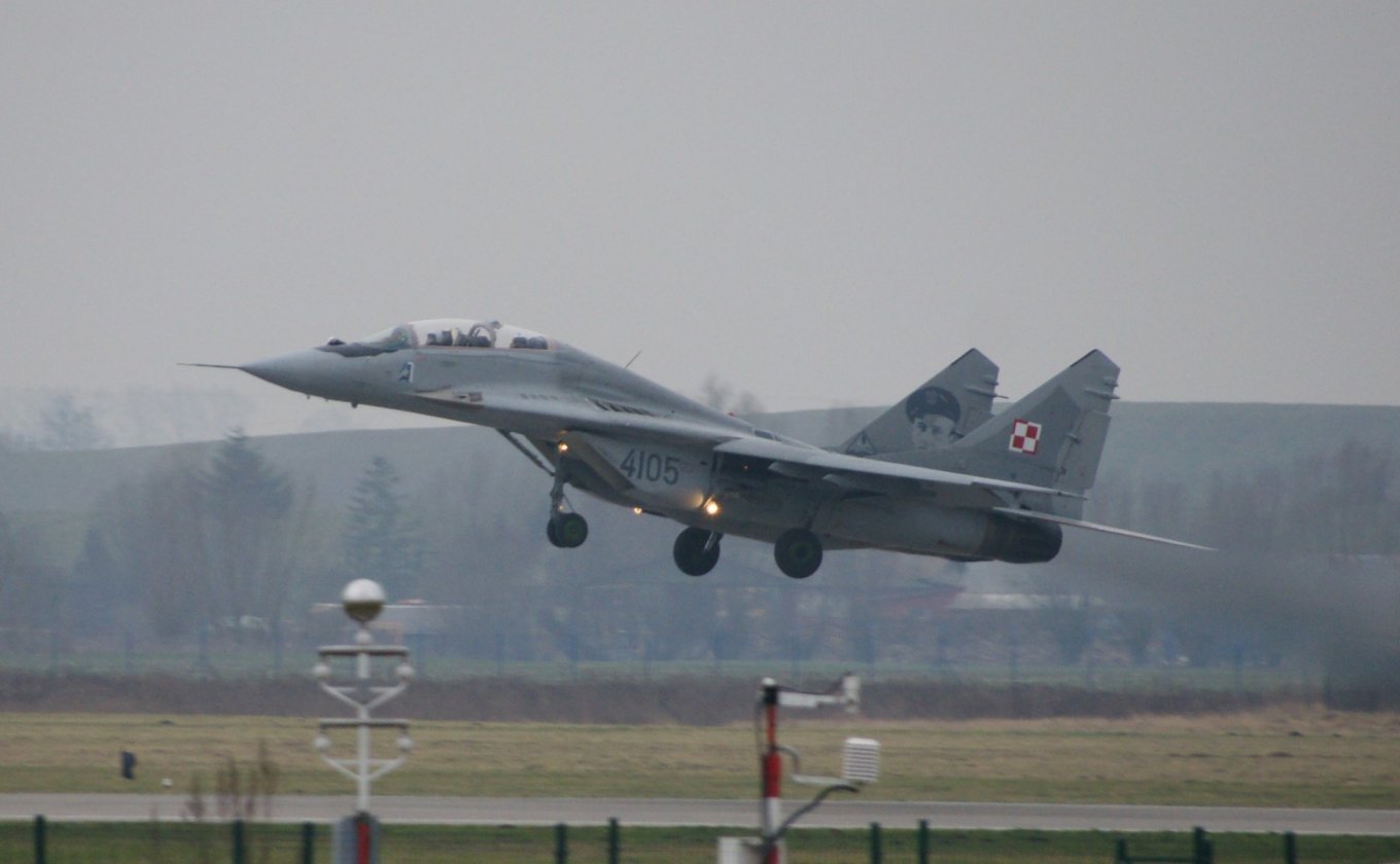 Polish MiG-29 fighter takeoff from the 22nd Air Base in Malbork