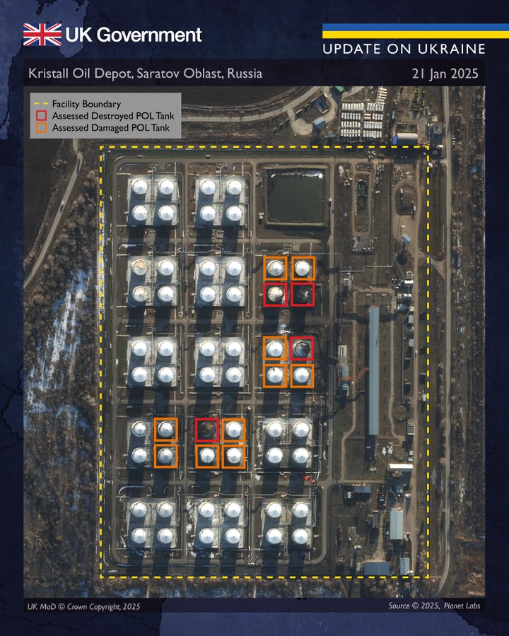 Defense Express The UK Defense Intelligence: Satellite Imagery Confirms Extensive Damage to POL Infrastructure at the Kristall Oil Depot