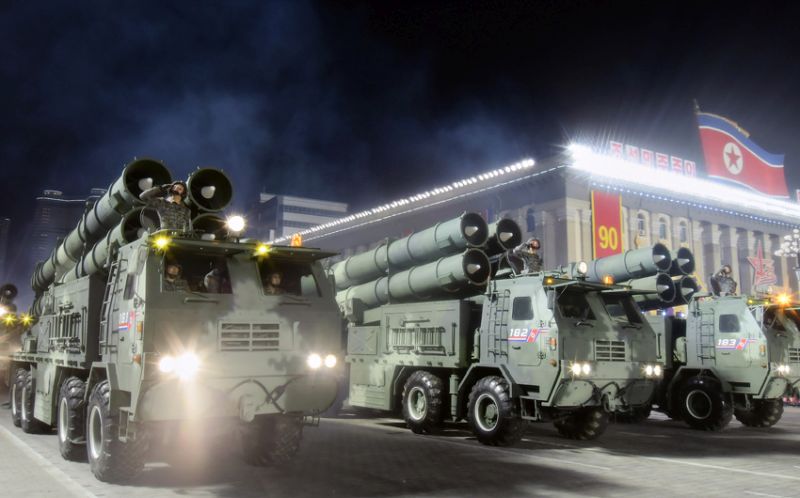 KN-25 multiple launch missile system at a military parade in North Korea