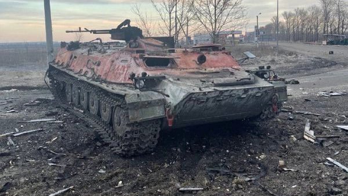 Russian MT-LB armored vehicle that was destroyed in Ukraine