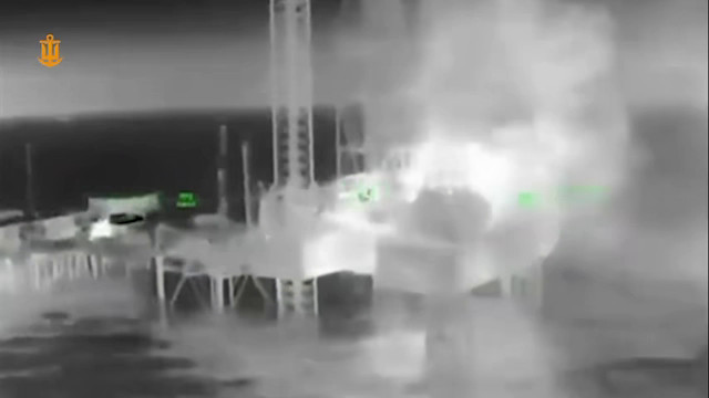 Ukraine’s Navy Destroyed russian Military Facilities on the Syvash Drilling Rig in the Black Sea, Footage of the Sivash drilling rig hit by Ukrainian strike UAV. August 8, 2026