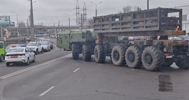 Testing of a six-axle MZKT chassis, potentially intended for the Oreshnik MRBM, March 2025