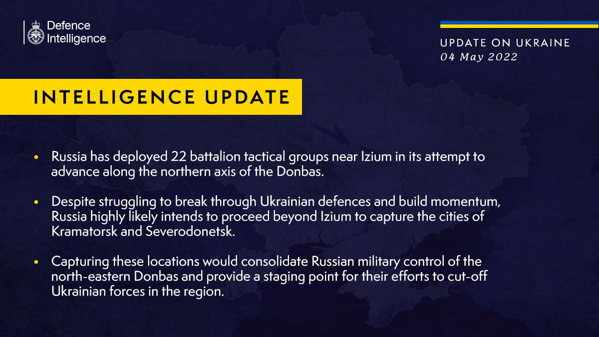 British Defense Intelligence update on the situation in Ukraine as of 04 May 2022, Defense Express, war in Ukraine, Russian-Ukrainian war