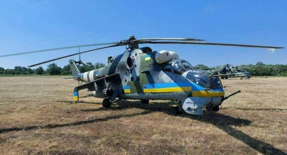 Formerly Czech Mi-24V attack helicopters in service with the Armed Forces of Ukraine