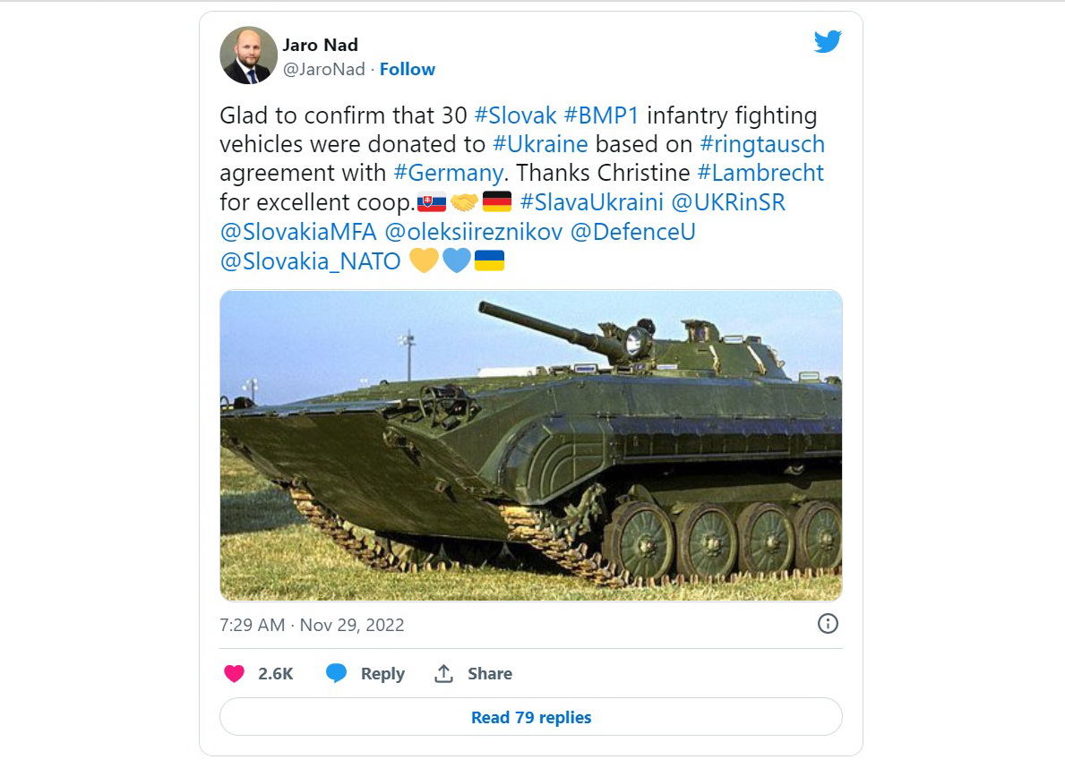 Slovak Defense Minister Says Slovakia Sent Over 30 BMP-1 IFV to Ukraine, Defense Express
