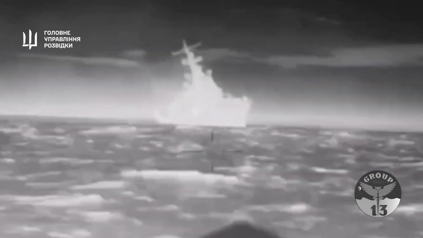 After a series of hits, the ship starts rolling over and submerge from stern to front / Ukrainian Naval Drones Take Down russian Ivanovets Missile Corvette (Video)
