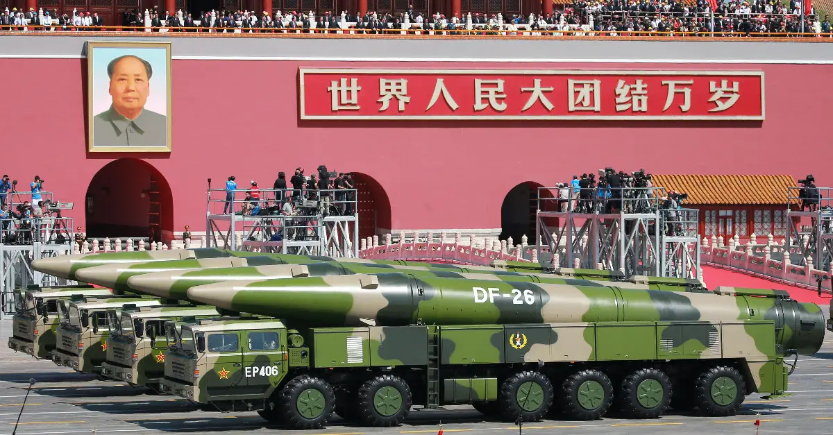 Chinese DF-26 hypersonic ballistic missiles' demonstration at a military parade