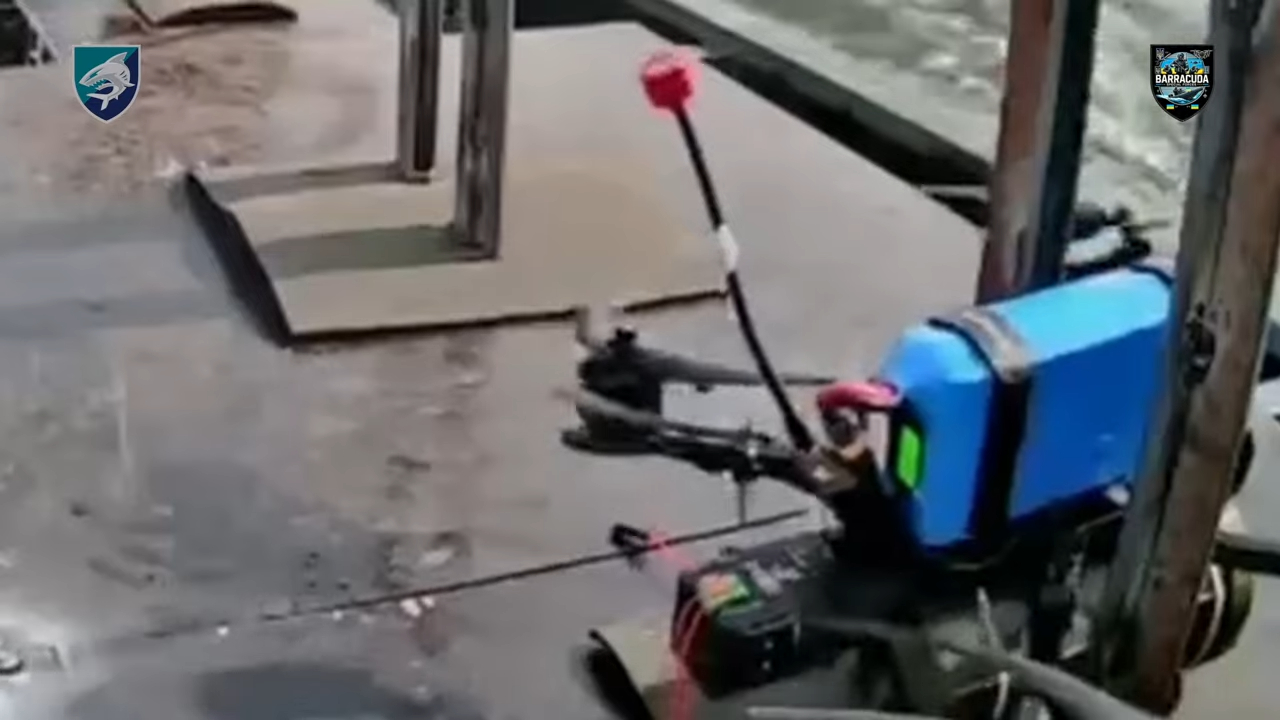 Launch of an FPV drone from the deck of a probable Barracuda 1 or 4
