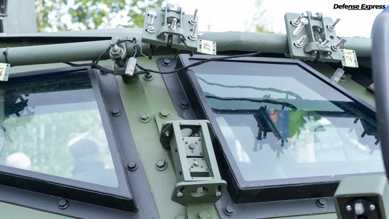 Anti-drone net launchers and threat detection camera unit from the active protection system installed on the ArmSpecTechnology BRDM-2M / Open source photo