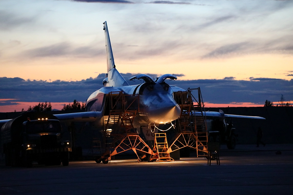 russian Tu-22M3 is being prepared for a midnight sortie