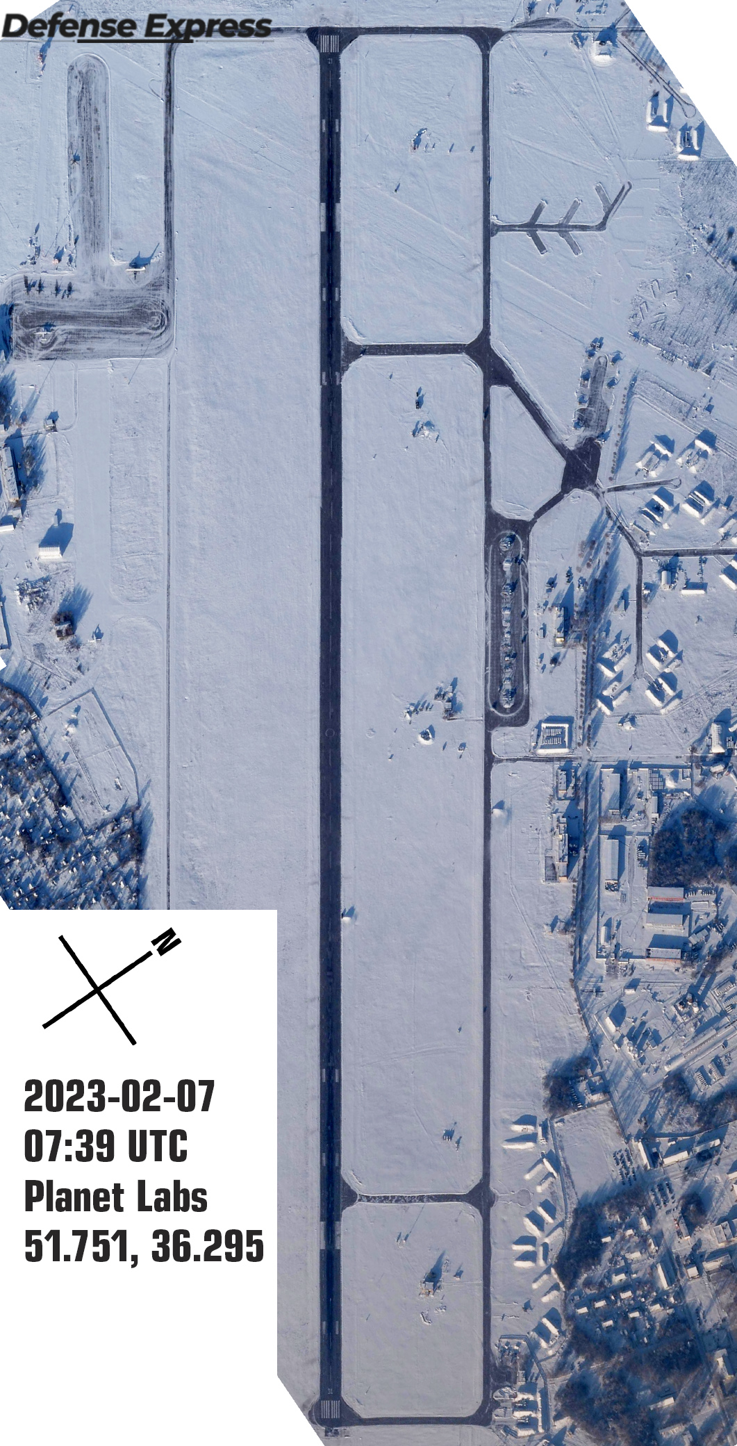 Satellite photo of the Kursk airbase from February 7th, 2023. Color correction applied