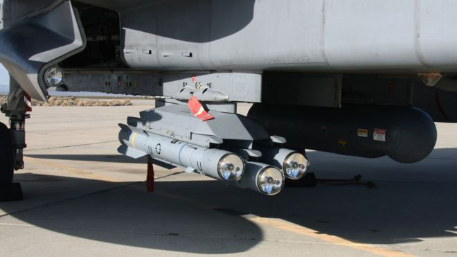 Three Brimestone missiles equipped to aircraft. Photo: MBDA