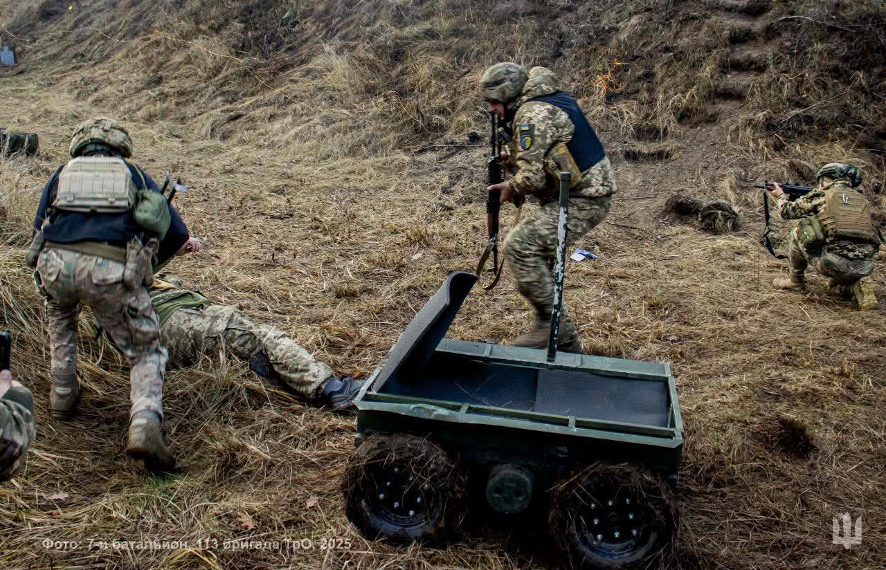 Ukrainian soldiers practice the use of unmanned ground vehicle in combat, autumn 2025