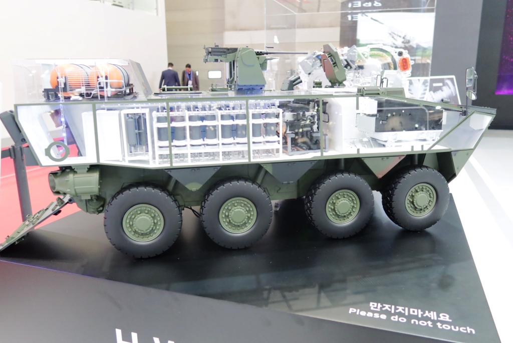 Scale model of the H2 WAVe amphibious APC on display at ADEX 2025