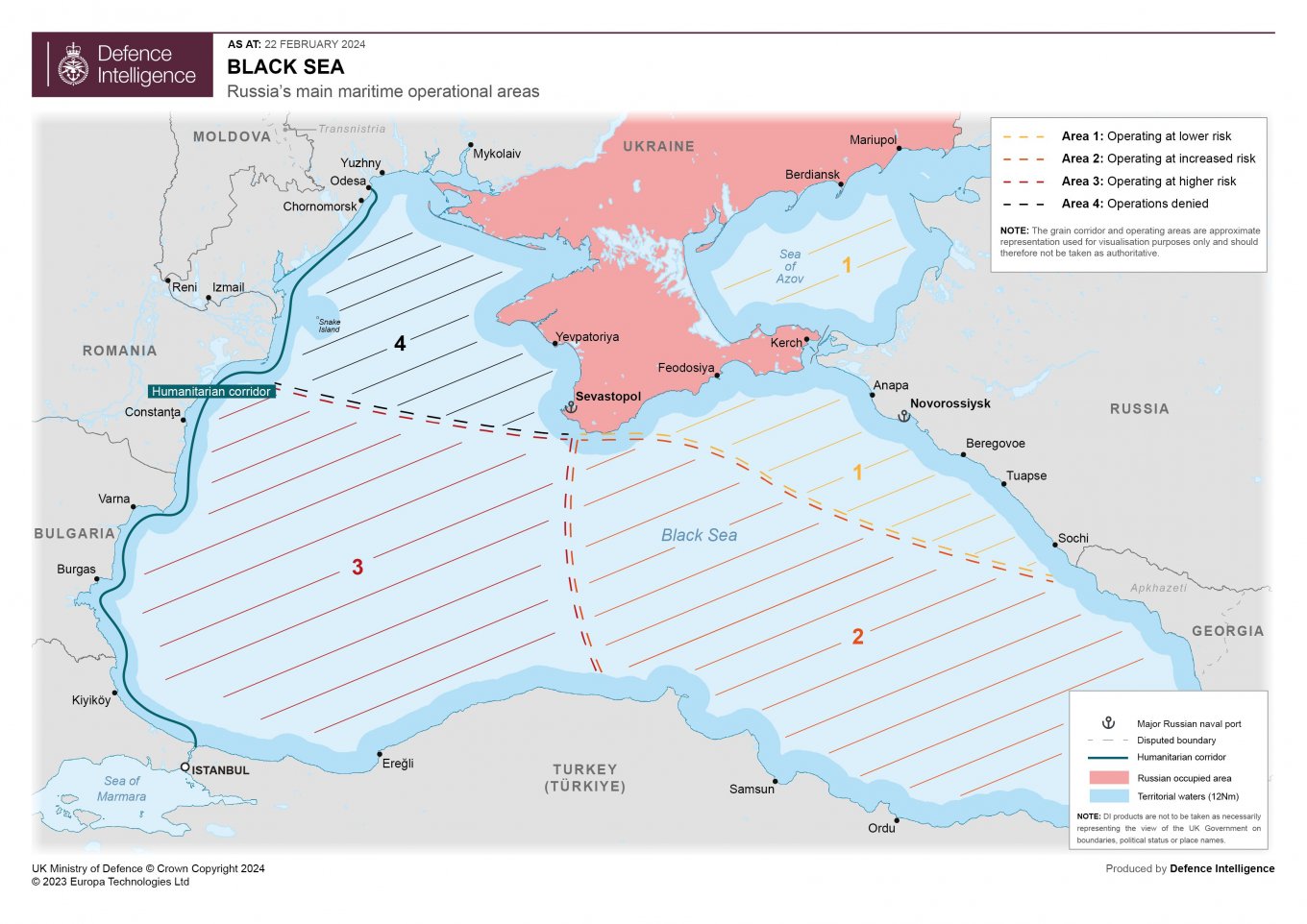 Graphic shows russia's main maritime operational areas in the Black Sea., Defense Express