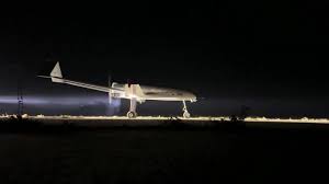 The An-196 UAV of the Ukrainian Armed Forces illuminated on a runway at night during a tactical deployment, Germany to Invest Over €100 Million in Production of Ukrainian Strike UAV An-196 Liutyi