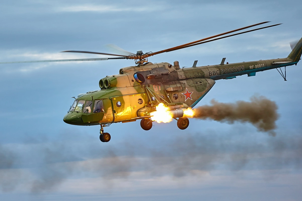 S-8 rockets fired from a russian Mi-8 helicopter