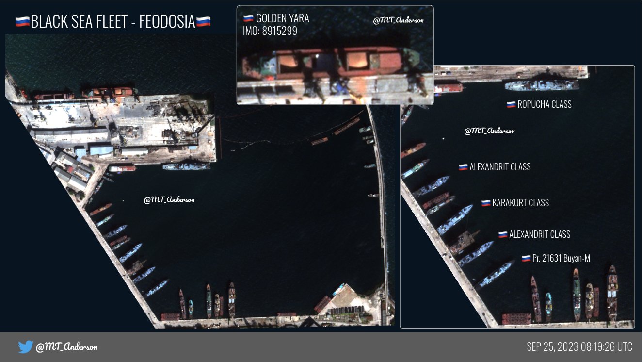 Russian Black Sea Fleet ships in the waters of the temporarily occupied Feodosia, including two Kalibr missile carriers, on September 25, 2023 Defense Express Ukraine Achieved a Record Number of Shahed Drone Takedowns, While the Occupiers Relocated Some of the Ships Armed With Kalibr Missiles to Feodosia