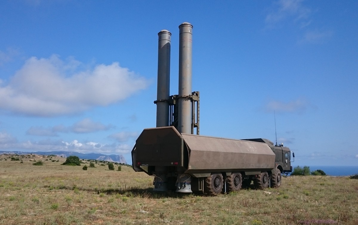 Launcher of the K-300P Bastion system of the Black Sea Fleet of the russian Navy in combat position